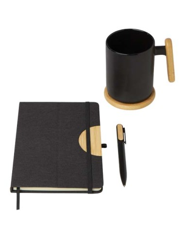 Set regalo con blocco note formato A5 con copertina rigida e penna a sfera Laura (inchiostro nero)