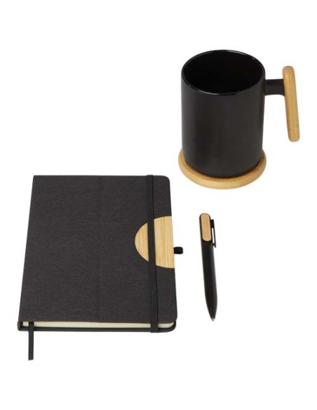 Set regalo con blocco note formato A5 con copertina rigida e penna a sfera Laura (inchiostro nero)