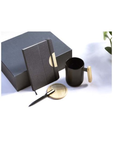 Set regalo con blocco note formato A5 con copertina rigida e penna a sfera Laura (inchiostro nero)