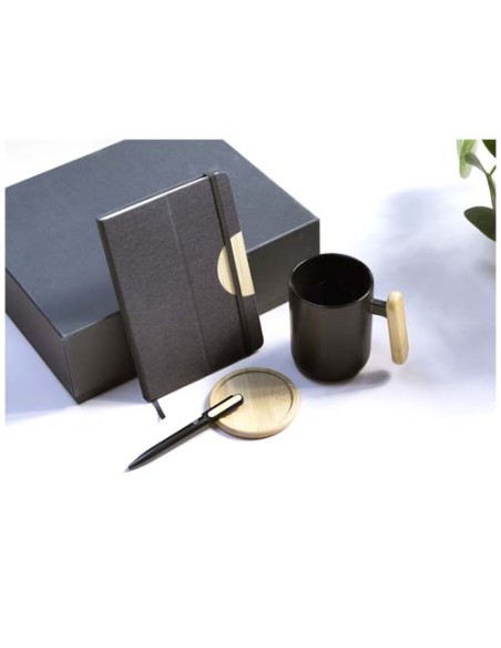 Set regalo con blocco note formato A5 con copertina rigida e penna a sfera Laura (inchiostro nero)