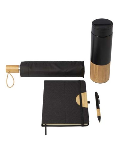 Set regalo con blocco note formato A5 con copertina rigida e penna a sfera Carmen (inchiostro nero)