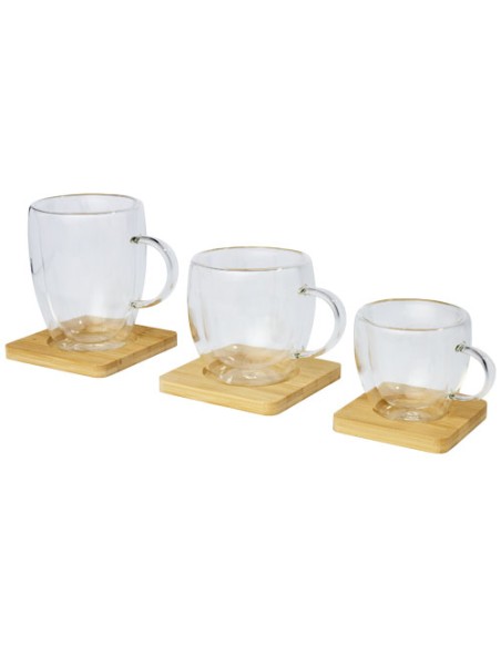 Set di 2 tazze in vetro a doppia parete da 100 ml con sottobicchiere in bambù Manti 