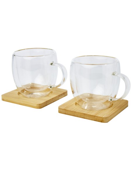 Set di 2 tazze in vetro a doppia parete da 250 ml con sottobicchiere in bambù Manti 