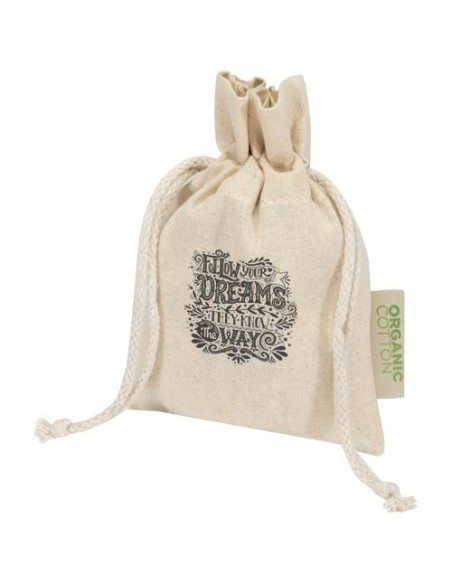 Sacchetto per confezione regalo in tessuto biologico da 140 g/m² certificato OCS, 15 x 10 cm Odisha 