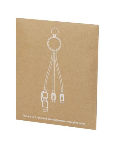 Cavo di ricarica 6 in 1 in plastica riciclata/bambù con portachiavi Tecta