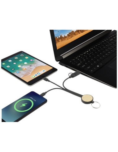 Cavo di ricarica 6 in 1 in plastica riciclata/bambù con portachiavi Tecta