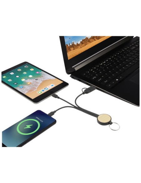 Cavo di ricarica 6 in 1 in plastica riciclata/bambù con portachiavi Tecta