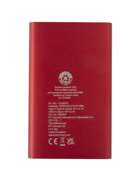 Power bank in alluminio riciclato da 4000 mAh tipo C Pep 