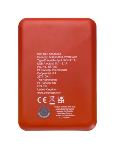 Power bank da 5000 mAh di Tipo C in plastica riciclata Asama