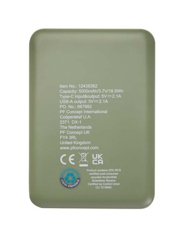 Power bank da 5000 mAh di Tipo C in plastica riciclata Asama