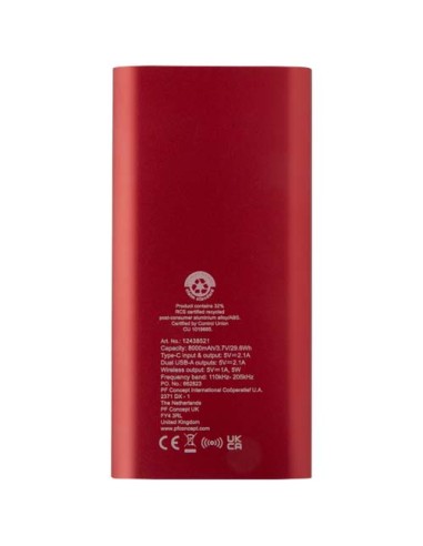 Power bank wireless da 8000 mAh Type C in alluminio riciclato Juice