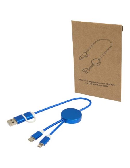 Cavo 5-in-1 in alluminio e plastica riciclata da 30 cm per la sincronizzazione dei dati e la ricarica rapida da 27 W Alasia