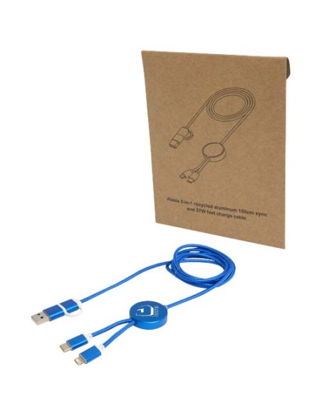 Cavo 5-in-1 in alluminio e plastica riciclata da 150 cm per la sincronizzazione dei dati e la ricarica rapida da 27 W Alasia