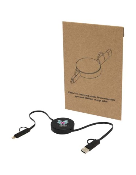 Cavo 5-in-1 in plastica riciclata retrattile da 90 cm per la sincronizzazione dei dati e la ricarica rapida da 40 W Citala