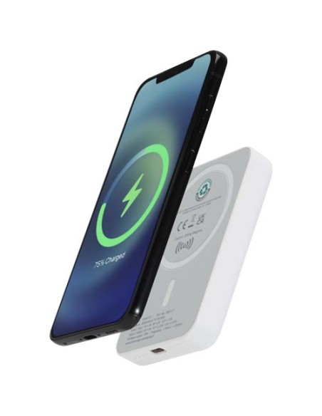 Power bank magnetico wireless da 5.000 mAh e 15 W con 20 W PD in plastica riciclata Acrab