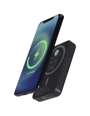 Power bank magnetico wireless da 5.000 mAh e 15 W con 20 W PD in plastica riciclata Acrab