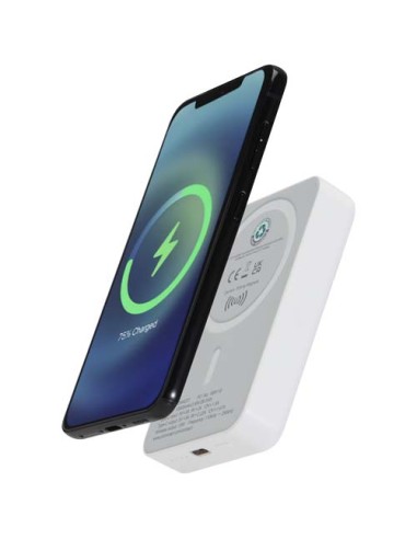 Power bank magnetico wireless da 10.000 mAh e 15 W con 20 W PD in plastica riciclata Acrab