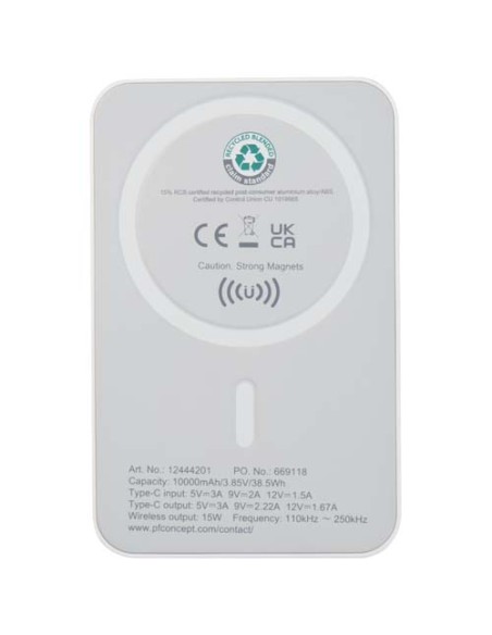 Power bank magnetico wireless da 10.000 mAh e 15 W con 20 W PD in plastica riciclata Acrab