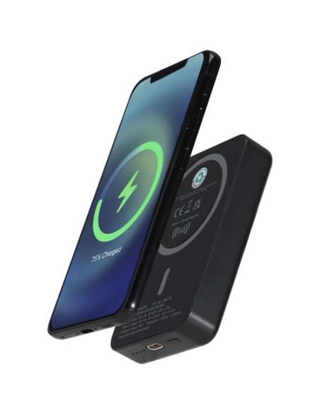 Power bank magnetico wireless da 10.000 mAh e 15 W con 20 W PD in plastica riciclata Acrab