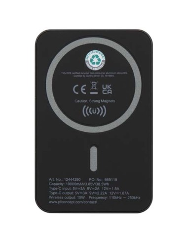 Power bank magnetico wireless da 10.000 mAh e 15 W con 20 W PD in plastica riciclata Acrab