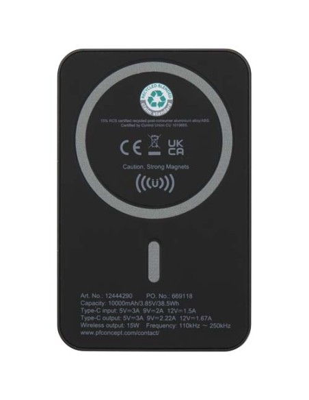 Power bank magnetico wireless da 10.000 mAh e 15 W con 20 W PD in plastica riciclata Acrab