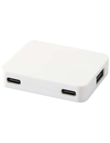 Hub USB a 4 porte con uscita USB-A e Tipo-C e doppio ingresso in plastica riciclata Gaia