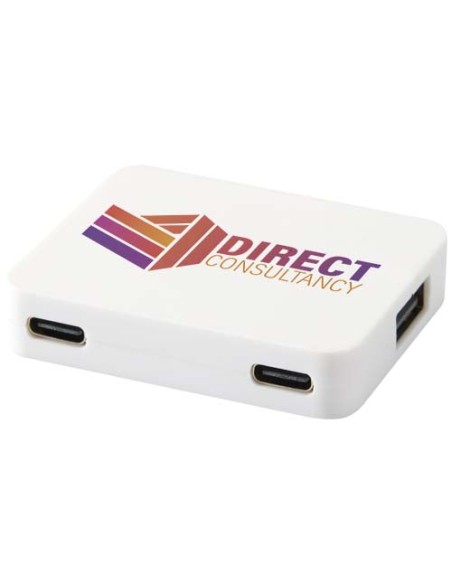 Hub USB a 4 porte con uscita USB-A e Tipo-C e doppio ingresso in plastica riciclata Gaia