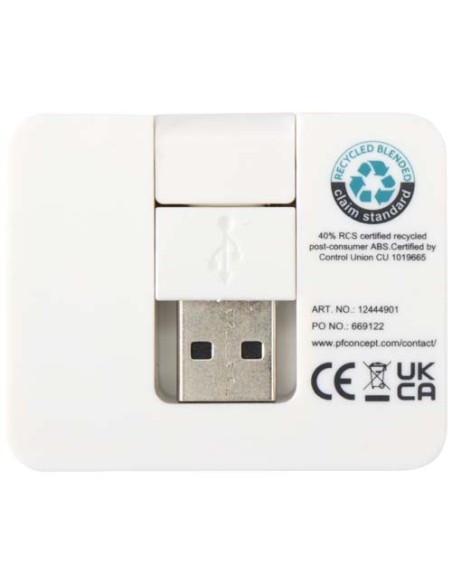 Hub USB a 4 porte con uscita USB-A e Tipo-C e doppio ingresso in plastica riciclata Gaia