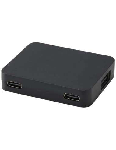 Hub USB a 4 porte con uscita USB-A e Tipo-C e doppio ingresso in plastica riciclata Gaia