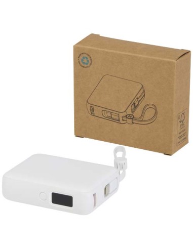 Power bank per tablet da 10.000 mAh e 35 W con cavo Tipo-C integrato in plastica riciclata Acrux