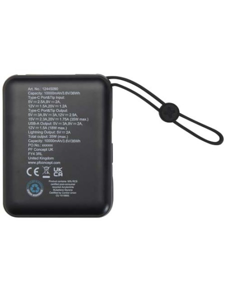 Power bank per tablet da 10.000 mAh e 35 W con cavo Tipo-C integrato in plastica riciclata Acrux