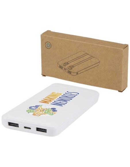 Power bank da 10.000 mAh e 10 W in plastica riciclata con 2 cavi integrati Adhil
