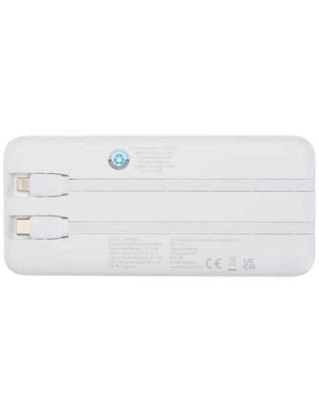 Power bank da 10.000 mAh e 10 W in plastica riciclata con 2 cavi integrati Adhil