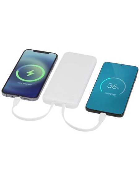Power bank da 10.000 mAh e 10 W in plastica riciclata con 2 cavi integrati Adhil