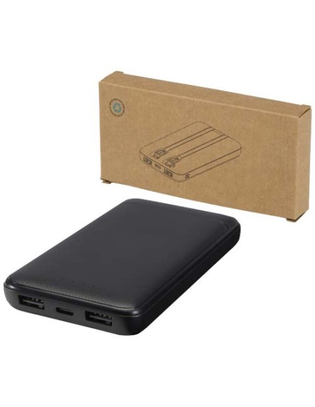 Power bank da 10.000 mAh e 10 W in plastica riciclata con 2 cavi integrati Adhil