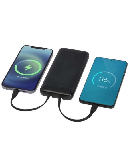Power bank da 10.000 mAh e 10 W in plastica riciclata con 2 cavi integrati Adhil