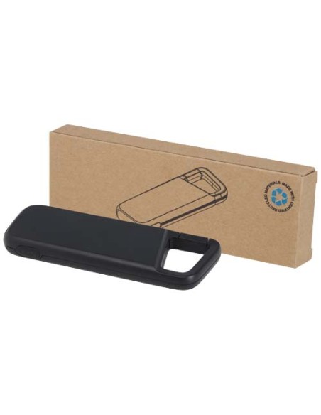 Power bank impermeabile in plastica riciclata da 5.000 mAh e 12 W con moschettone Alkes