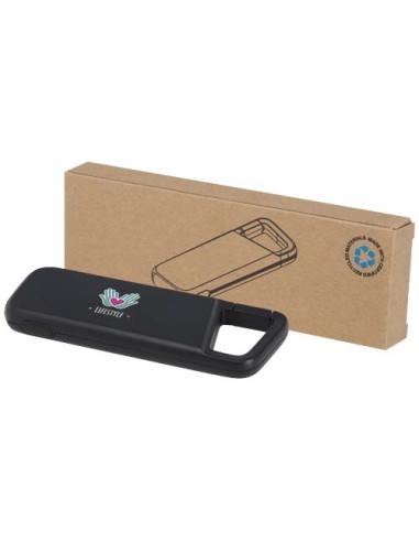Power bank impermeabile in plastica riciclata da 5.000 mAh e 12 W con moschettone Alkes