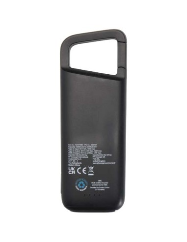 Power bank impermeabile in plastica riciclata da 5.000 mAh e 12 W con moschettone Alkes