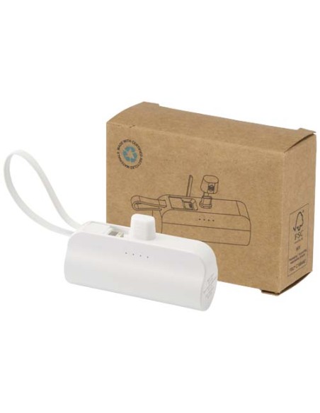 Power bank Tipo-C da 5.000 mAh e 10 W in plastica riciclata con supporto ribaltabile integrato e cavo 2 in 1 Alnair