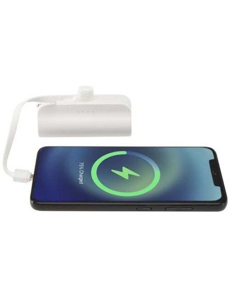 Power bank Tipo-C da 5.000 mAh e 10 W in plastica riciclata con supporto ribaltabile integrato e cavo 2 in 1 Alnair