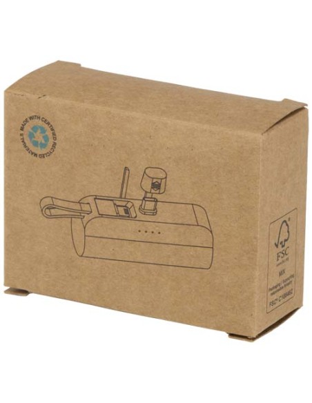 Power bank Tipo-C da 5.000 mAh e 10 W in plastica riciclata con supporto ribaltabile integrato e cavo 2 in 1 Alnair