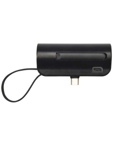 Power bank Tipo-C da 5.000 mAh e 10 W in plastica riciclata con supporto ribaltabile integrato e cavo 2 in 1 Alnair