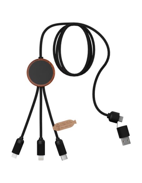 Cavo di ricarica da 40 W 5 in 1 in rPET riciclato con logo luminoso e custodia rotonda in legno SCX.design C37