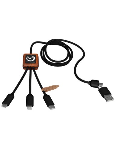 Cavo di ricarica 5 in 1 da 40 W in rPET riciclato con logo luminoso e custodia quadrata in legno SCX.design C38