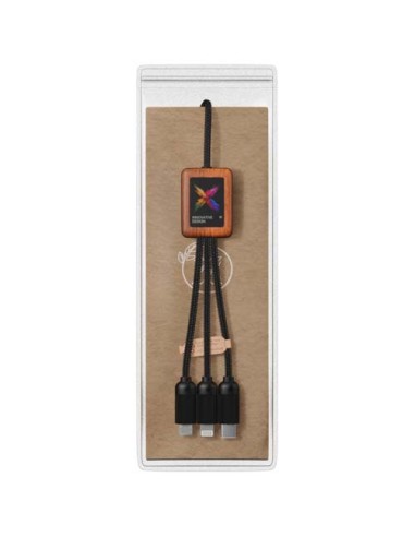 Cavo di ricarica 5 in 1 da 40 W in rPET riciclato con logo luminoso e custodia quadrata in legno SCX.design C38