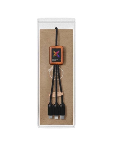 Cavo di ricarica 5 in 1 da 40 W in rPET riciclato con logo luminoso e custodia quadrata in legno SCX.design C38