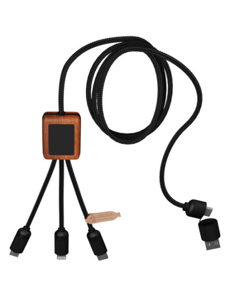 Cavo di ricarica 5 in 1 da 40 W in rPET riciclato con logo luminoso e custodia quadrata in legno SCX.design C38