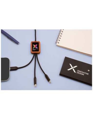 Cavo di ricarica 5 in 1 da 40 W in rPET riciclato con logo luminoso e custodia quadrata in legno SCX.design C38