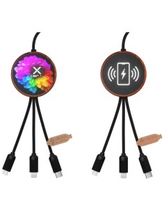 Cavo di ricarica 5 in 1 in rPET riciclato con logo luminoso e stazione di ricarica da 10 W SCX.design C40